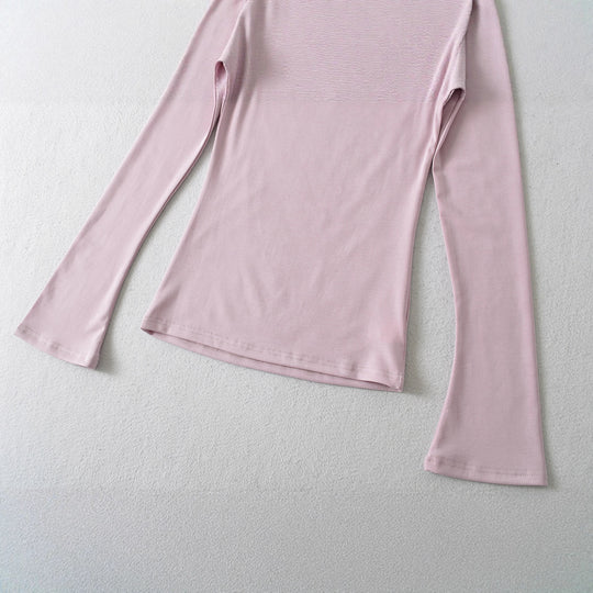 Damen Figurbetontes Langarm-Top mit weitem Schalkragen und Trompetenärmeln Shop Nory
