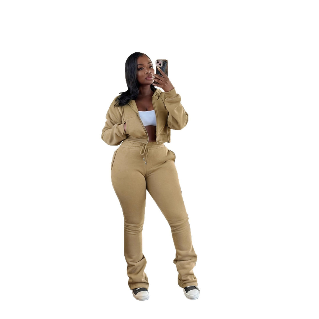 Damen nan kurz geschnittenes Zip-Hoodie und Highwaist-Jogginghose-Set mit Kordelzug und leicht gerafften Knöchelabschlüssen Shop Nory