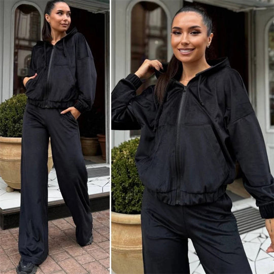 Damen Velours-Zip-Kapuzenjacke mit Marlene-Jogginghose Lounge-Set Shop Nory