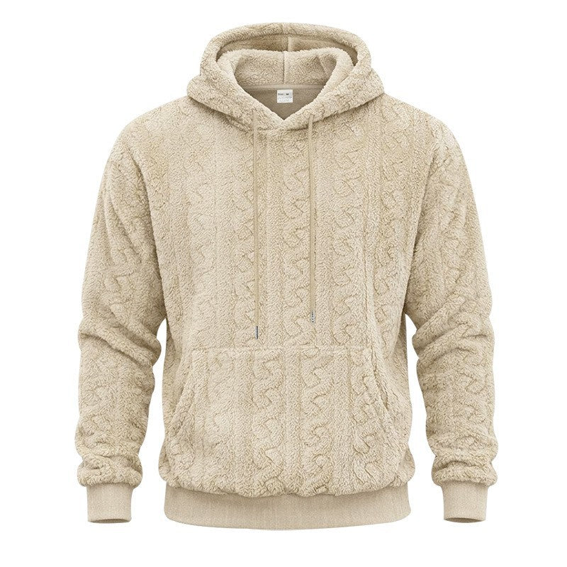 Herren Sherpa-Kapuzenpullover mit Zopfmuster, Kängurutasche und Rippbündchen Shop Nory