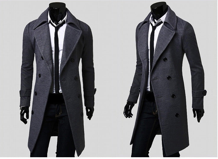 Herren taillierter zweireihiger Trenchcoat aus Wollmix mit klassischem Revers und Rückenschlitz Shop Nory
