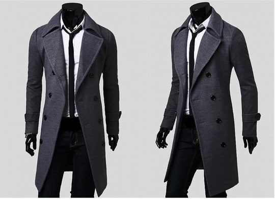 Herren taillierter zweireihiger Trenchcoat aus Wollmix mit klassischem Revers und Rückenschlitz Shop Nory