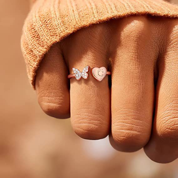 Damen eleganter Ring mit Schmetterling und Herz Shop Nory