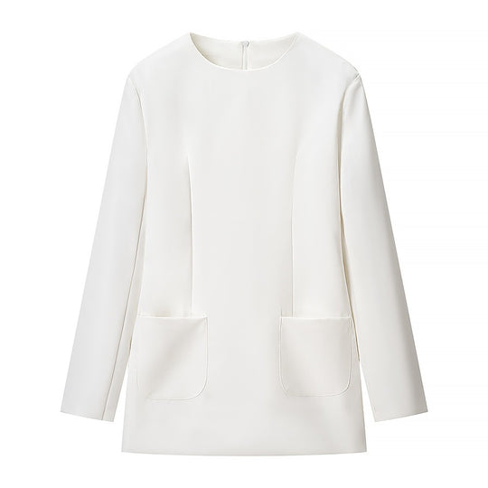 Damen Kurz geschnittenes Shiftkleid mit langen Ärmeln und aufgesetzten Taschen Shop Nory