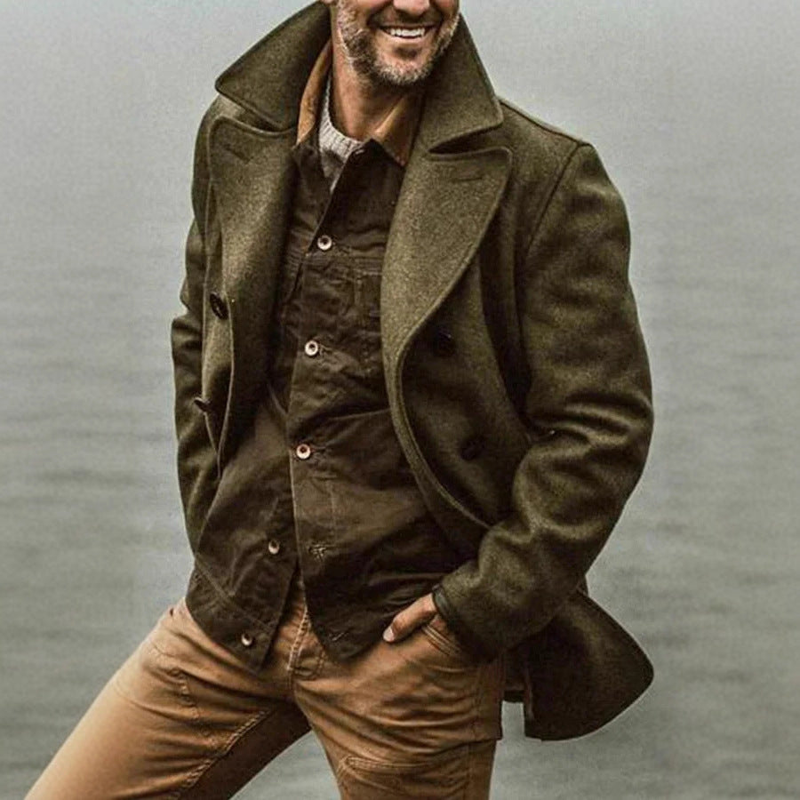 Herren Doppelreihiger Wollmantel im Peacoat-Stil mit breitem Revers Shop Nory