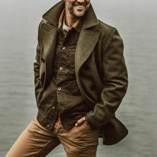 Herren Doppelreihiger Wollmantel im Peacoat-Stil mit breitem Revers Shop Nory