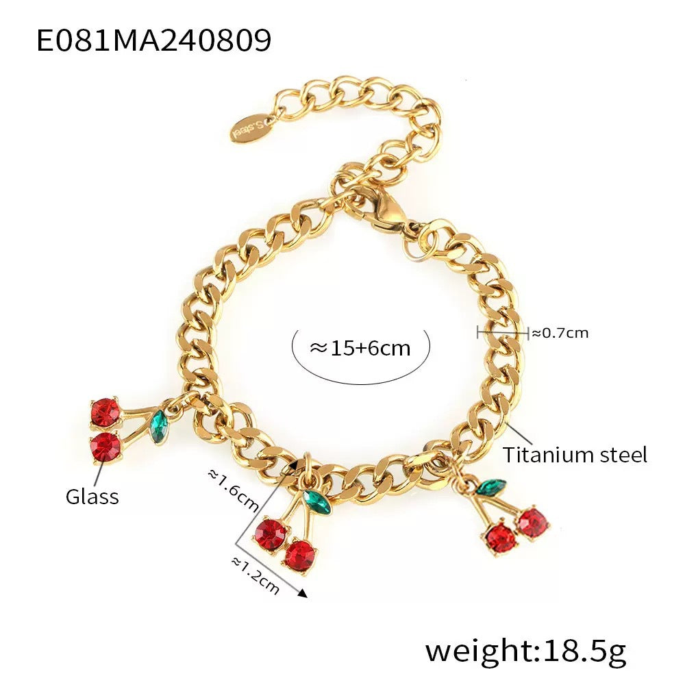 Damen Fußkettchen mit funkelnden Kirschanhängern und robuster Gliederkette Shop Nory