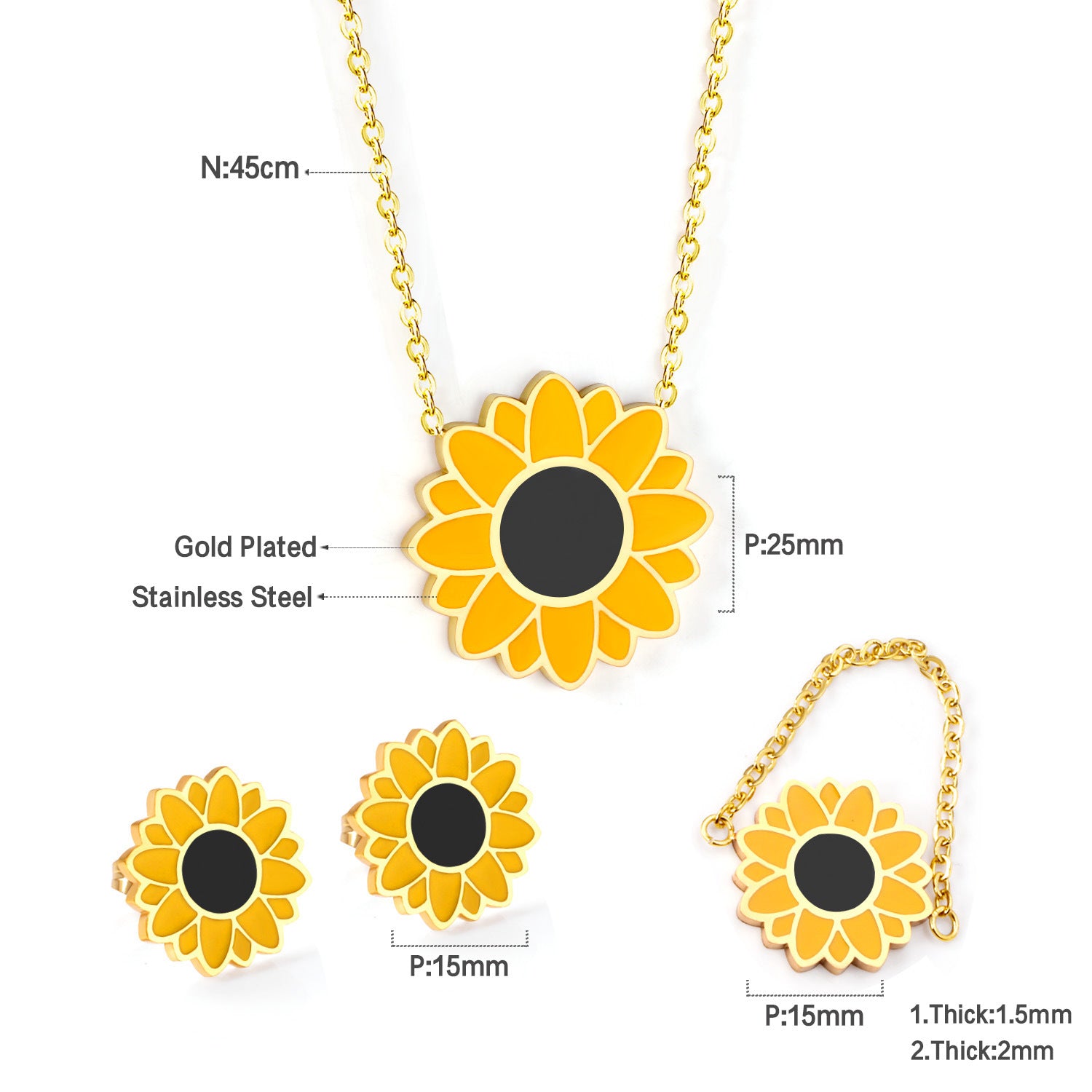 Damen Schmuckset mit floralen Anhängern aus goldplattiertem Edelstahl Shop Nory