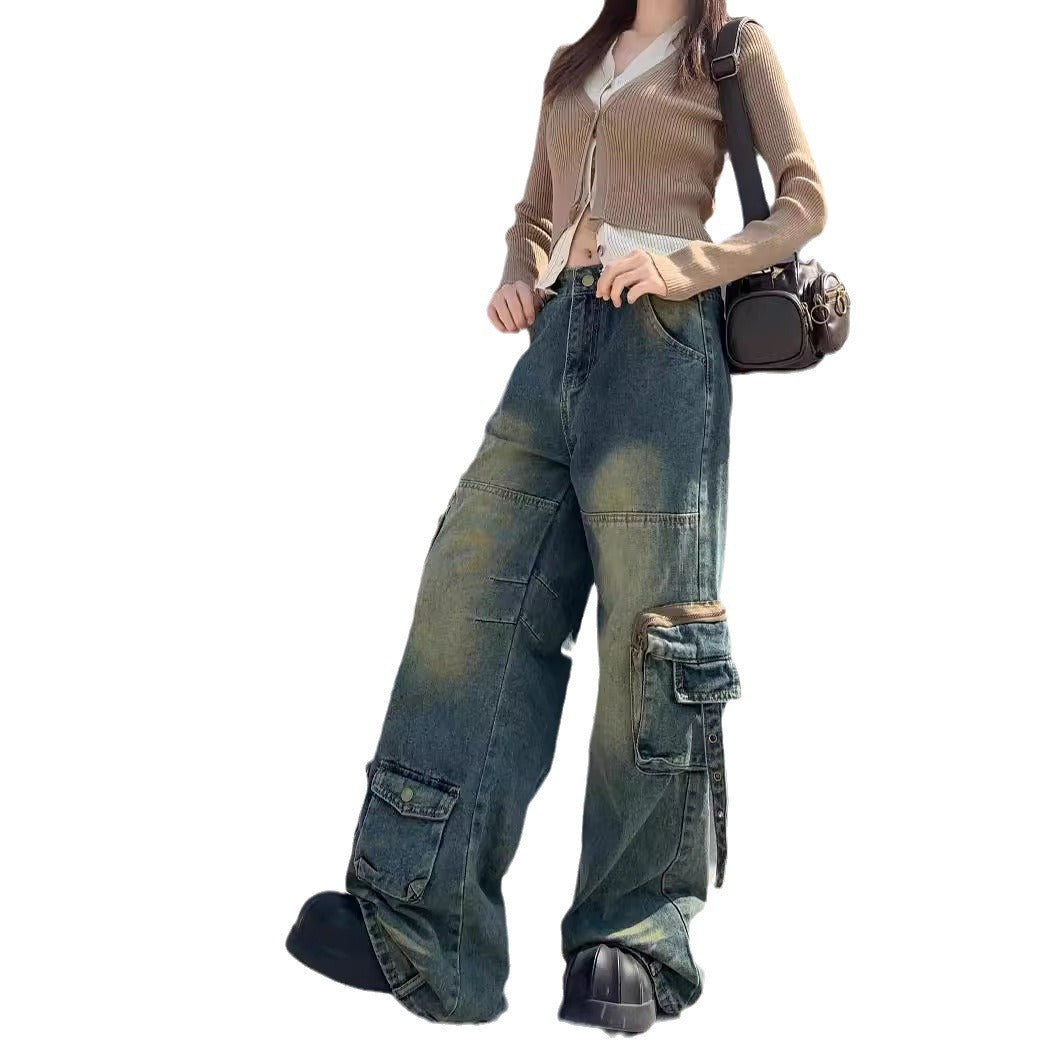 Damen Cargo-Jeans im lässigen Oversized-Stil mit praktischen Taschen und modischen Akzenten Shopnory
