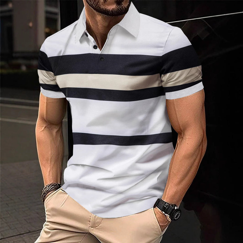 Herren Poloshirt mit modernem Streifenmuster und atmungsaktiver Baumwolle