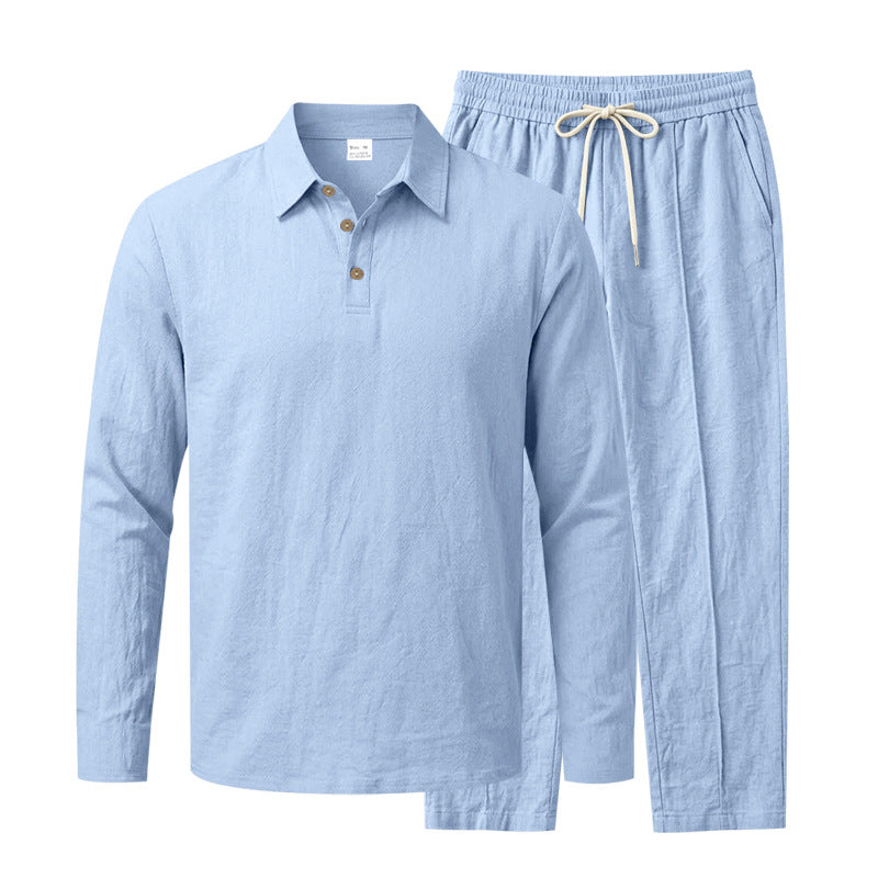 Herren Langarm-Henley-Lounge-Set aus leichter Baumwollmischung mit Kordelzug Shop Nory