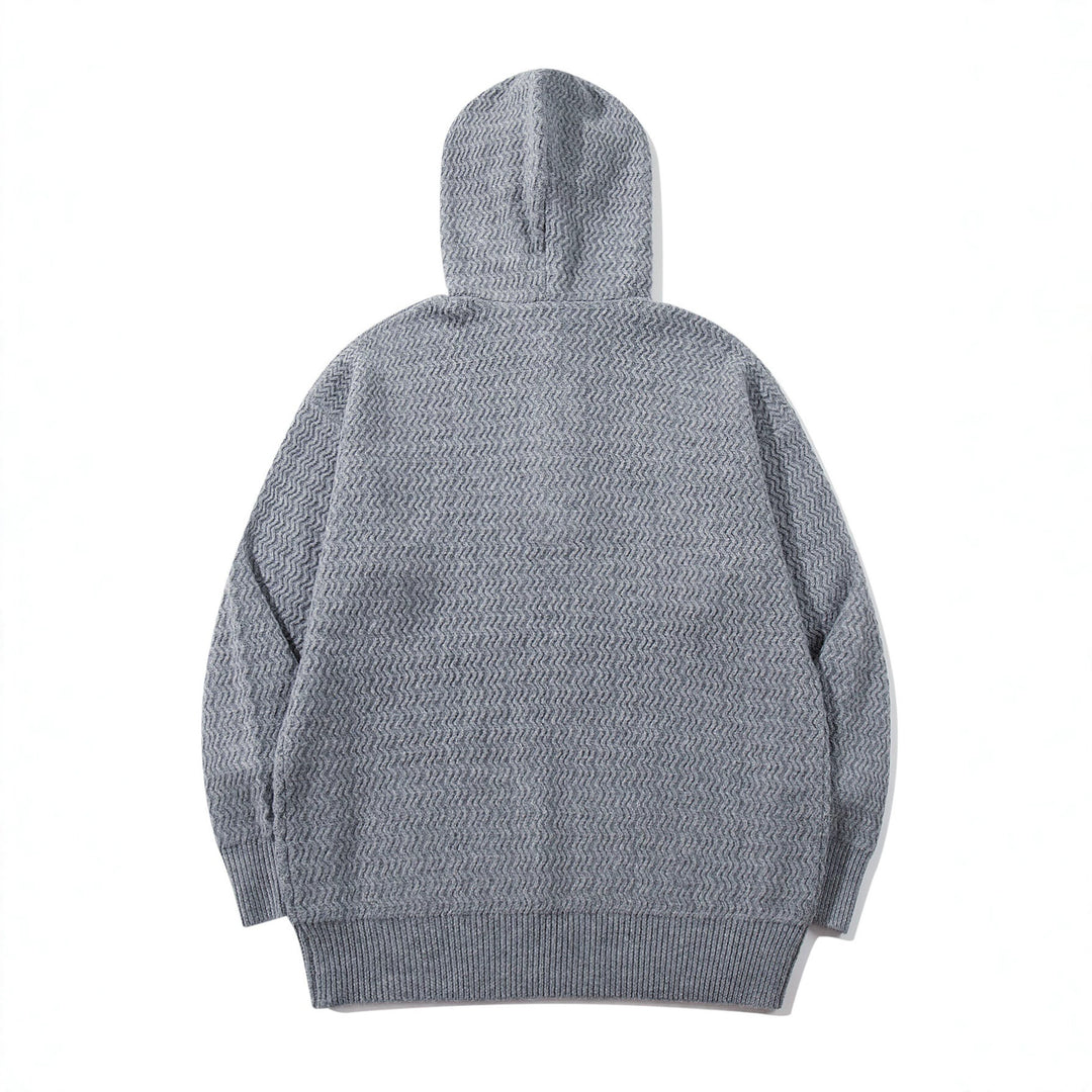Unisex Strukturierter Kapuzen‑Strickpullover mit Henley‑Knopfleiste Shop Nory
