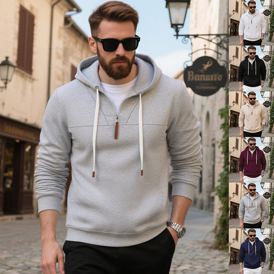 Herren nan kuscheliger Kapuzenpullover aus Fleece mit halbem Reißverschluss, Kordelzug und elastischen Bündchen Shop Nory