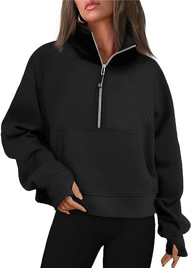 Damen sportlicher Hoodie mit kurzem Reißverschluss und praktischer Kängurutasche Shopnory
