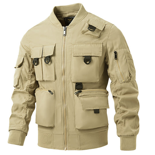 Herren taktische Multi-Taschen Bomberjacke im Utility‑Stil mit Cargofächern und Rippenbündchen Shop Nory