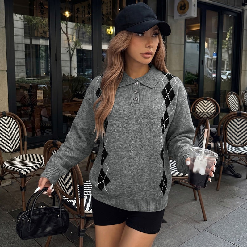 Damen Lässiger Strickpullover mit klassischem Kragen Shop Nory