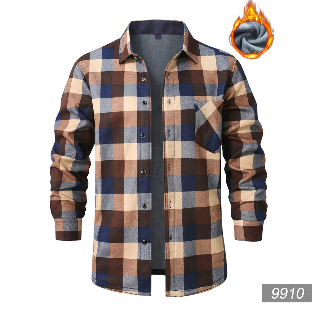 Herren kariertes Flanellhemd mit wärmender Fleece-Innenlage und aufgesetzter Brusttasche Shop Nory