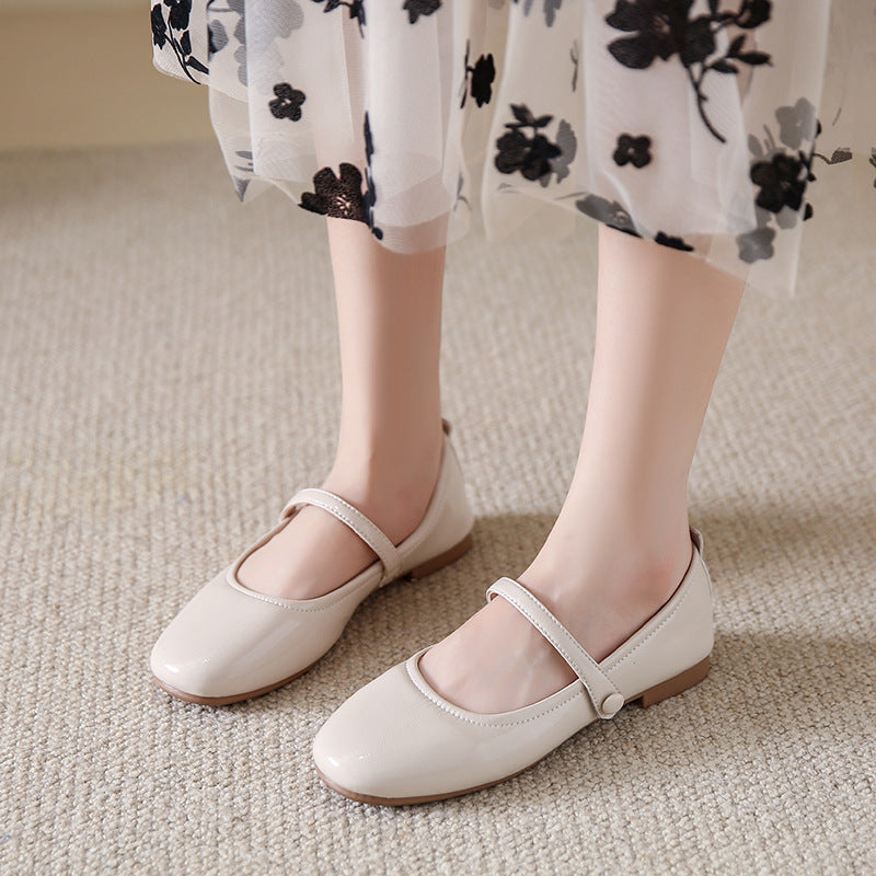 Damen Ballerina-Schuhe mit elegantem Riemen und schimmerndem Obermaterial