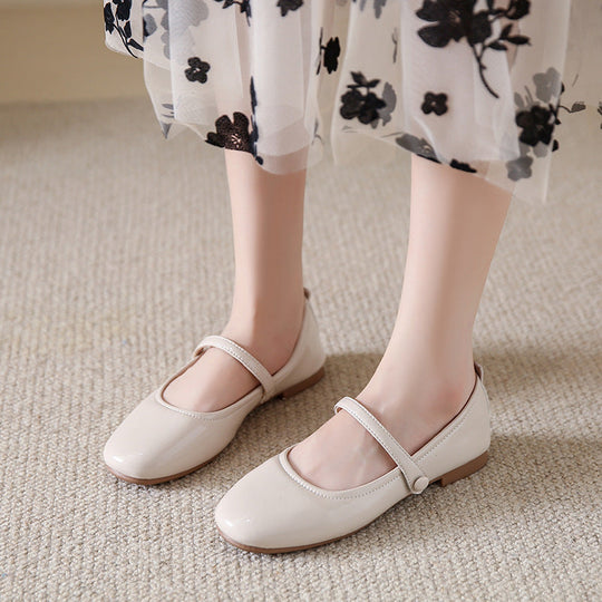 Damen Ballerina-Schuhe mit elegantem Riemen und schimmerndem Obermaterial