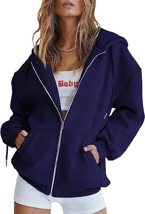 Damen nan oversized Kapuzenjacke mit durchgehendem Reißverschluss Kängurutaschen und weichem Sweatmaterial Shop Nory