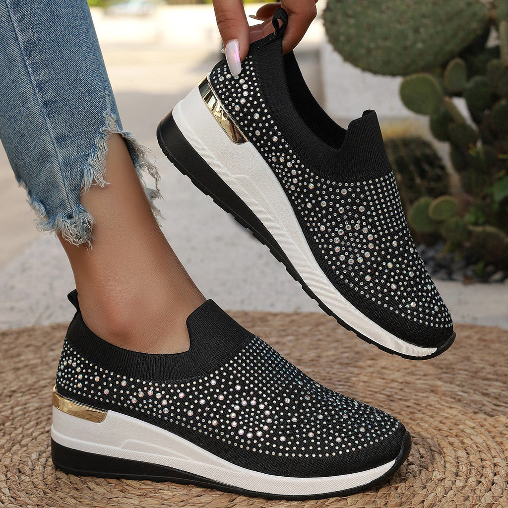 Damen Modische Sneaker mit Strass und Plateau Shopnory