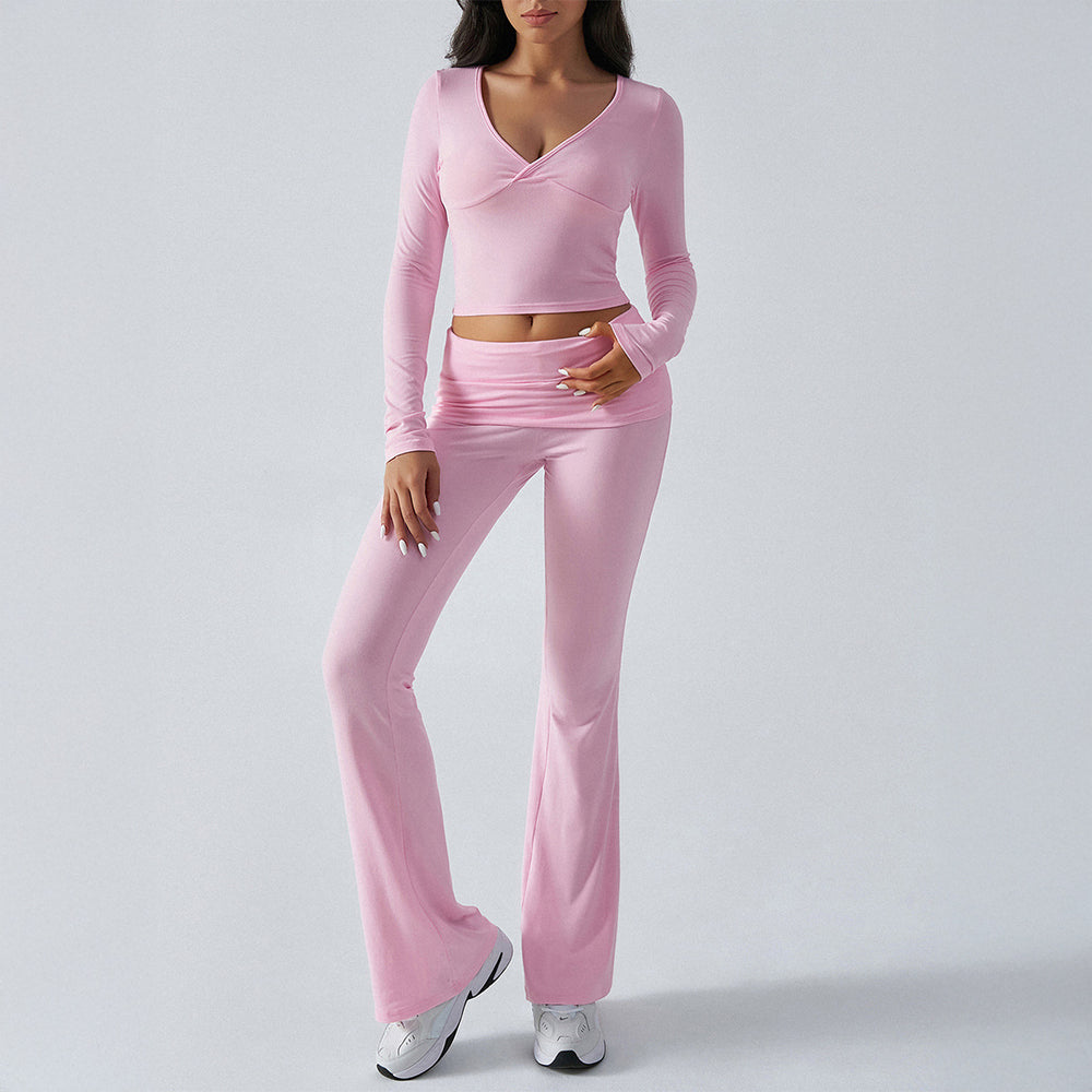 Damen nan figurbetonte Yoga-Set mit hoher Taille und V-Ausschnitt Shop Nory