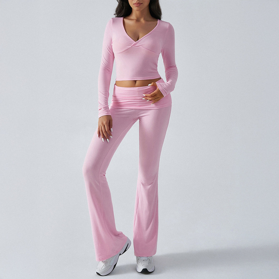 Damen nan figurbetonte Yoga-Set mit hoher Taille und V-Ausschnitt Shop Nory