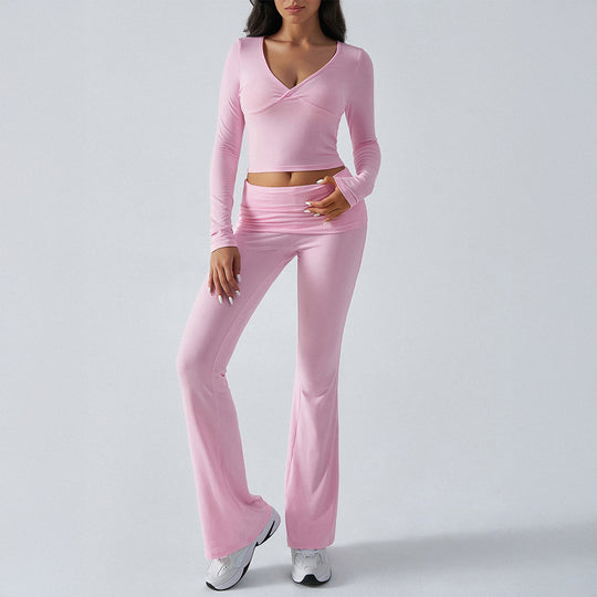Damen nan figurbetonte Yoga-Set mit hoher Taille und V-Ausschnitt Shop Nory