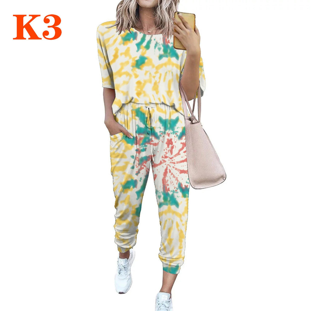 Damen lässiger Jumpsuit mit modischem Batikdesign und praktischen Taschen Shopnory