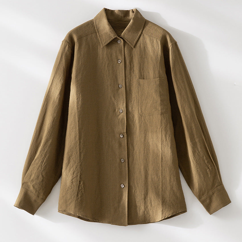 Damen Legeres oversized Leinenhemd mit Brusttasche und klassischem Kragen Shop Nory