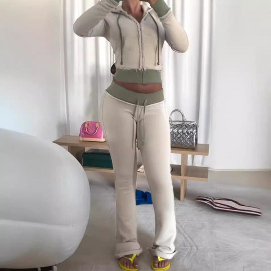 Damen nan taillierte Jersey-Flared-Loungehose mit Bindeband, hohem Komfortbund und seitlichen Eingrifftaschen Shop Nory