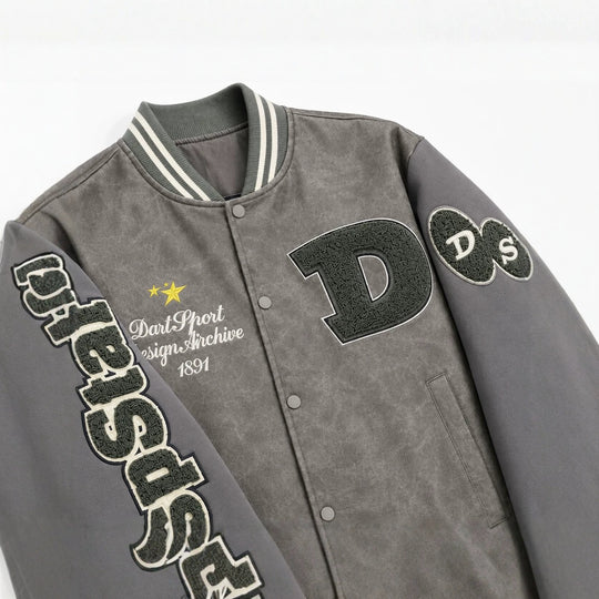 Herren Varsity-Bomberjacke im College-Stil aus Lederimitat mit Applikationen Shop Nory