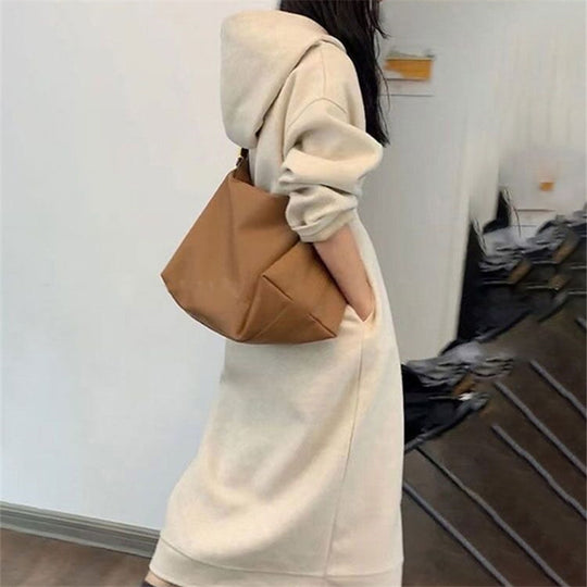 Damen Langes Oversize-Kapuzen-Sweatkleid mit Eingrifftaschen und legerer Maxi-Silhouette Shop Nory