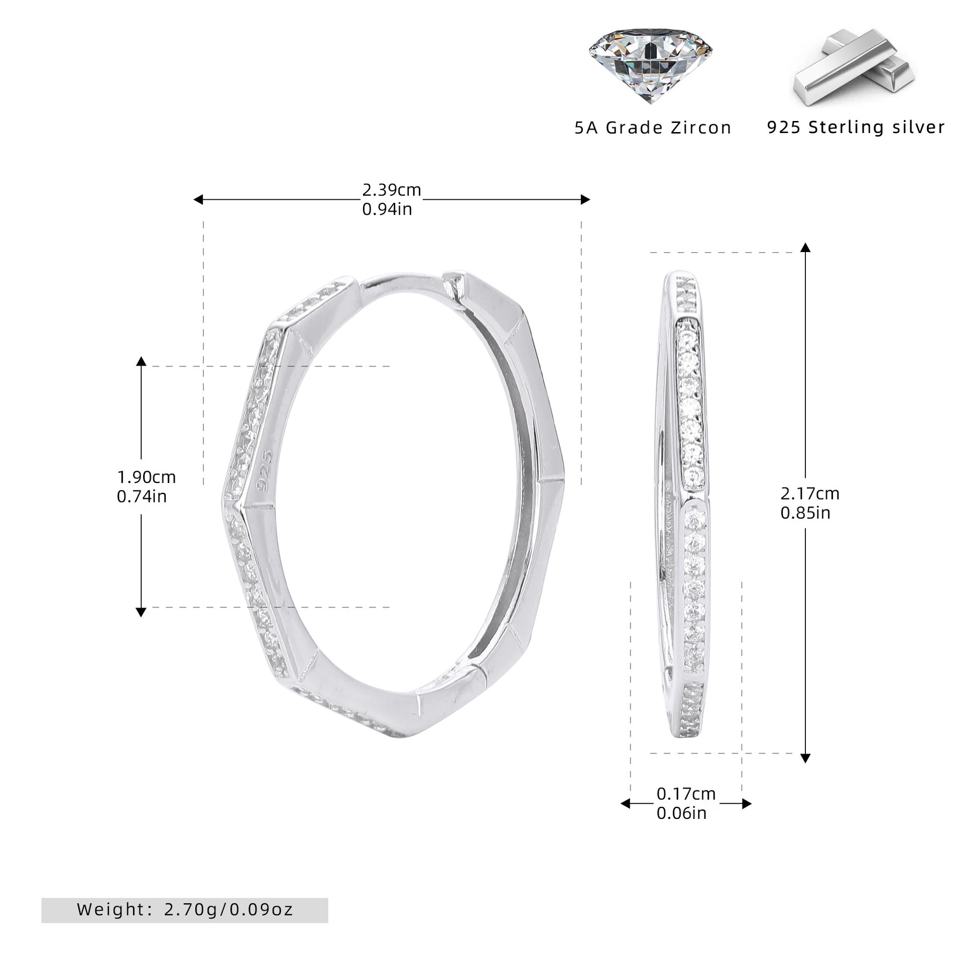Damen geometrische Creolen mit funkelndem Zirkonbesatz aus hochwertigem 925 Sterling Silber Shop Nory