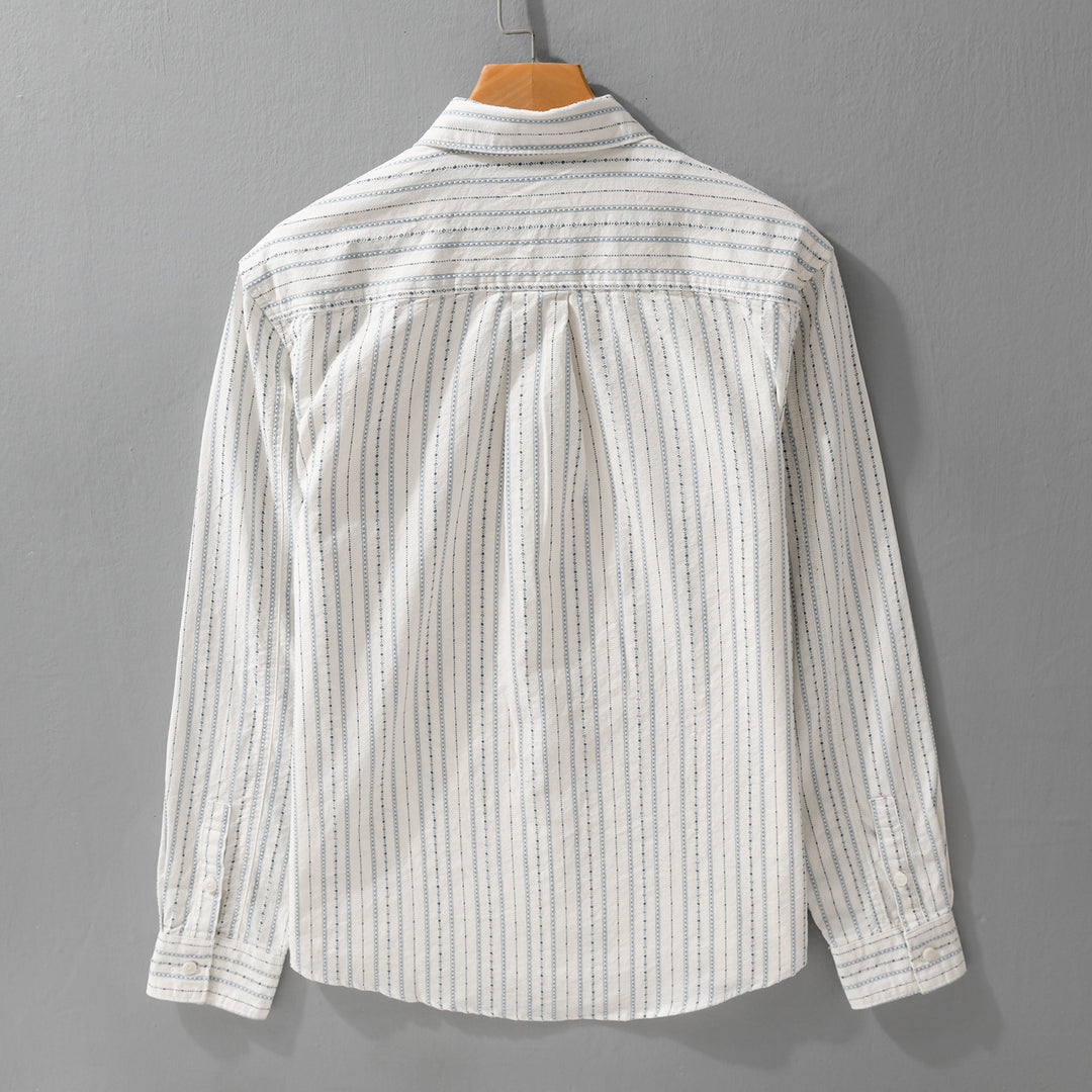 Herren Gestreiftes Overshirt aus Baumwollmix mit Brusttasche und Relaxed-Fit Shop Nory