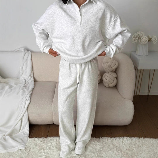Damen weites Polo-Lounge-Set mit elastischem Tunnelzugbund und Wide‑Leg-Jogginghose Shop Nory