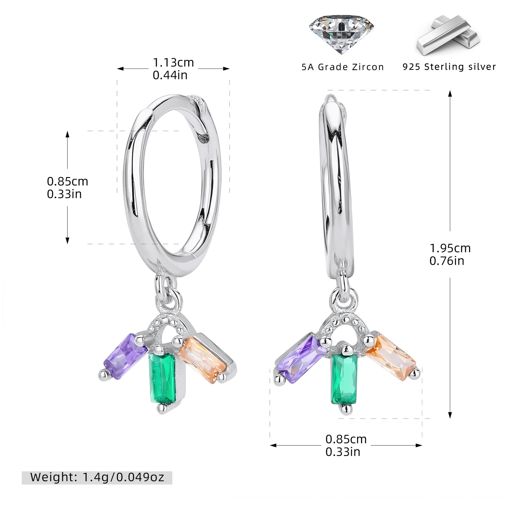 Damen Ohrhänger mit buntem Zirkon-Anhänger und modernem Design Shop Nory
