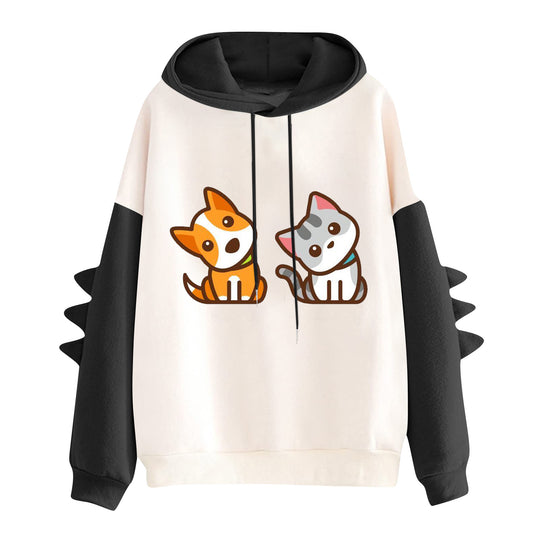 Damen nan Kapuzenpullover mit niedlichem Hunde‑und‑Katzen‑Print und 3D-Stacheln an den Ärmeln Shop Nory