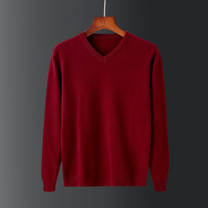 Herren eleganter V-Ausschnitt Pullover aus feiner Wolle