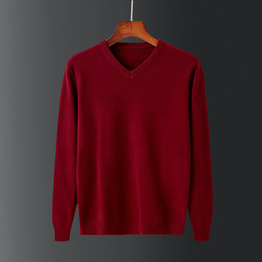 Herren eleganter V-Ausschnitt Pullover aus feiner Wolle