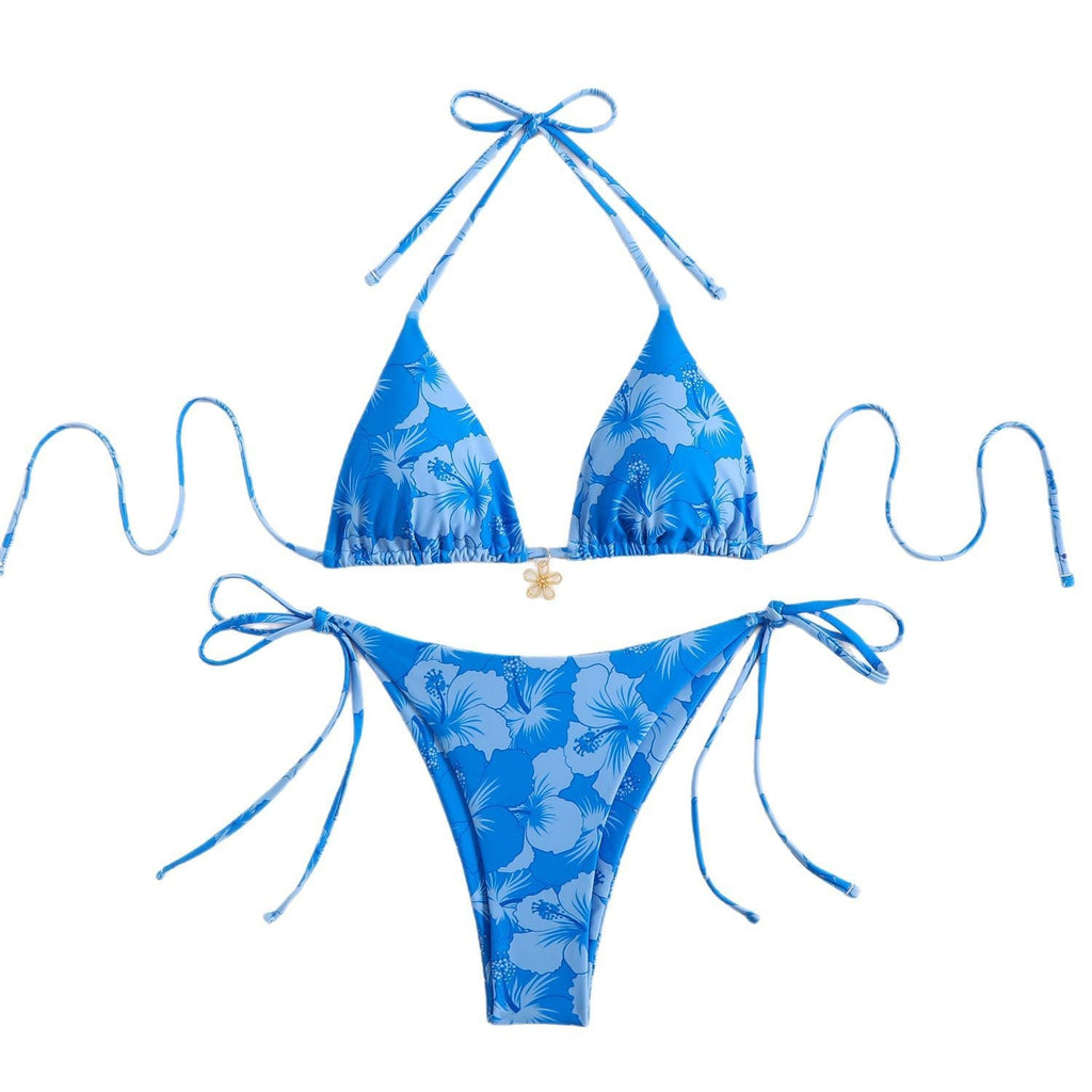 Damen Triangel-Bikini-Set mit floralem Design und verspielten BindShopnoryändern