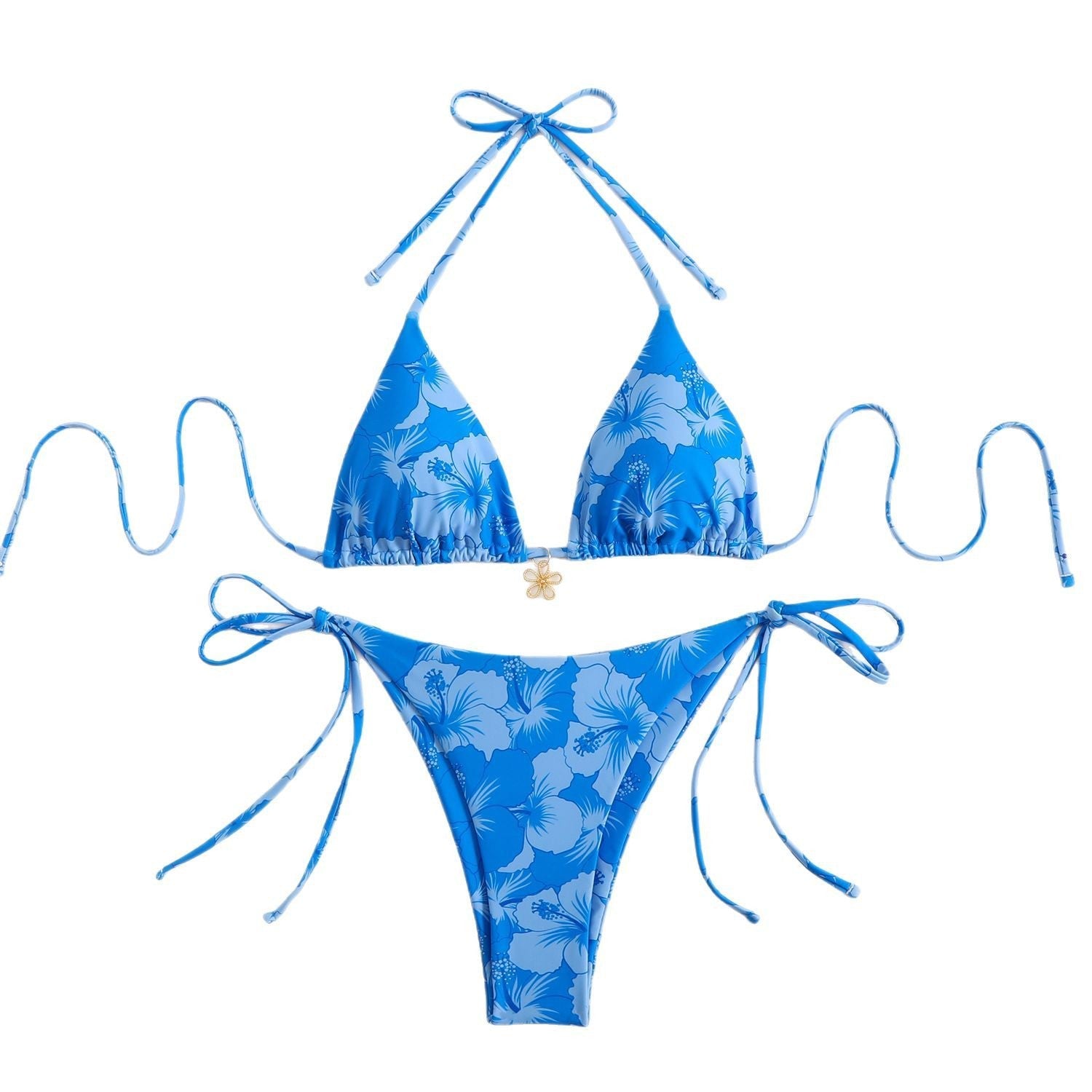 Damen Triangel-Bikini-Set mit floralem Design und verspielten BindShopnoryändern