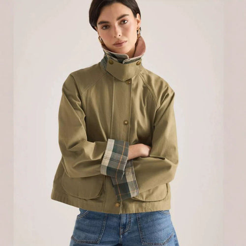 Damen Übergangsjacke mit Cordkragen, Karo-Innenmanschetten und aufgesetzten Taschen Shop Nory