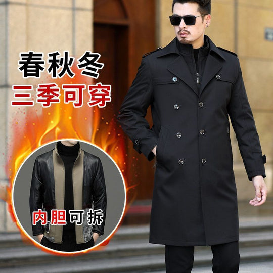 Herren knielanger Trenchcoat mit doppelreihiger Knopfleiste und Epauletten Shop Nory
