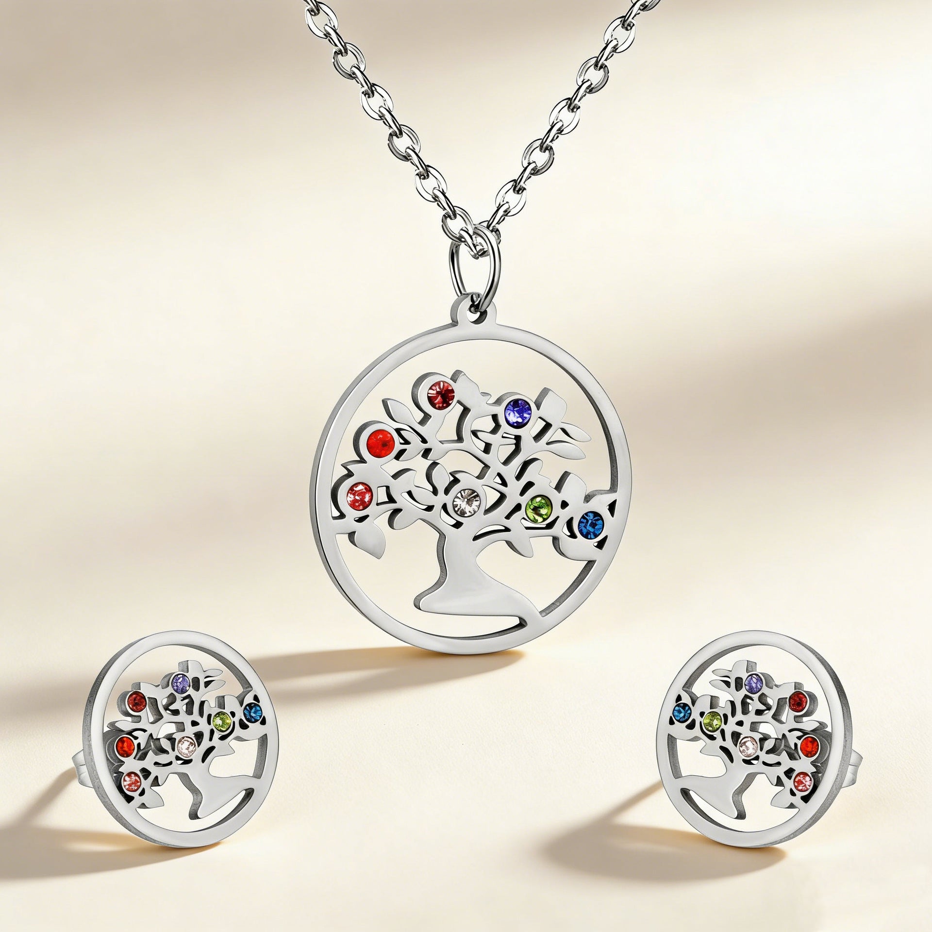 Damen Schmuckset mit Baum-Anhängern aus hochwertigem Edelstahl und goldplattiertem Design Shop Nory