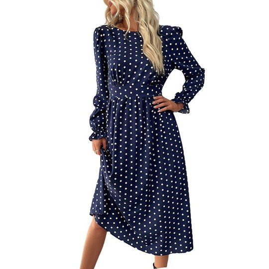 Damen Gepunktetes Midikleid mit geraffter Taille und Ballonärmeln Shop Nory