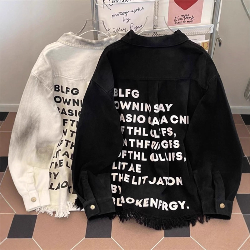 Damen Urbane Oversized Jacke mit kreativem Schriftzug Shop Nory