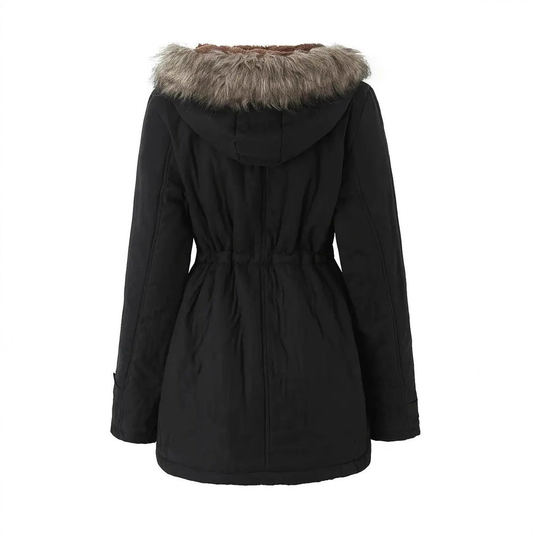 Damen taillierter Parka mit Teddyfutter, Kunstfellkapuze und Multifunktions-Taschen Shop Nory