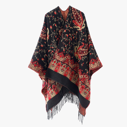 Damen Jacquard Überwurfcape aus feinem Strick mit Paisley-Bordüre Shop Nory