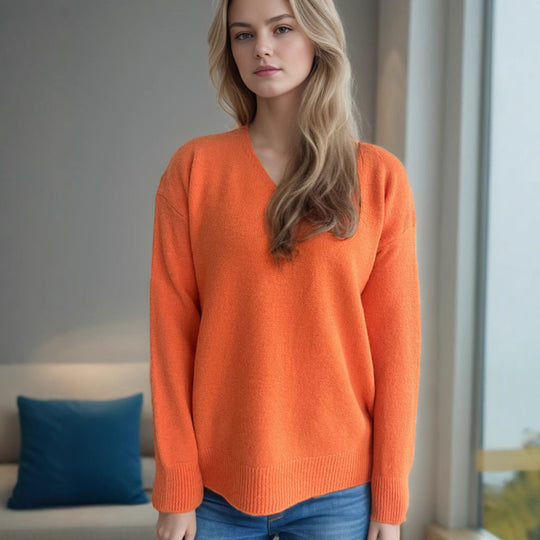 Damen lässiger V-Ausschnitt Pullover mit modernem Strukturdesign